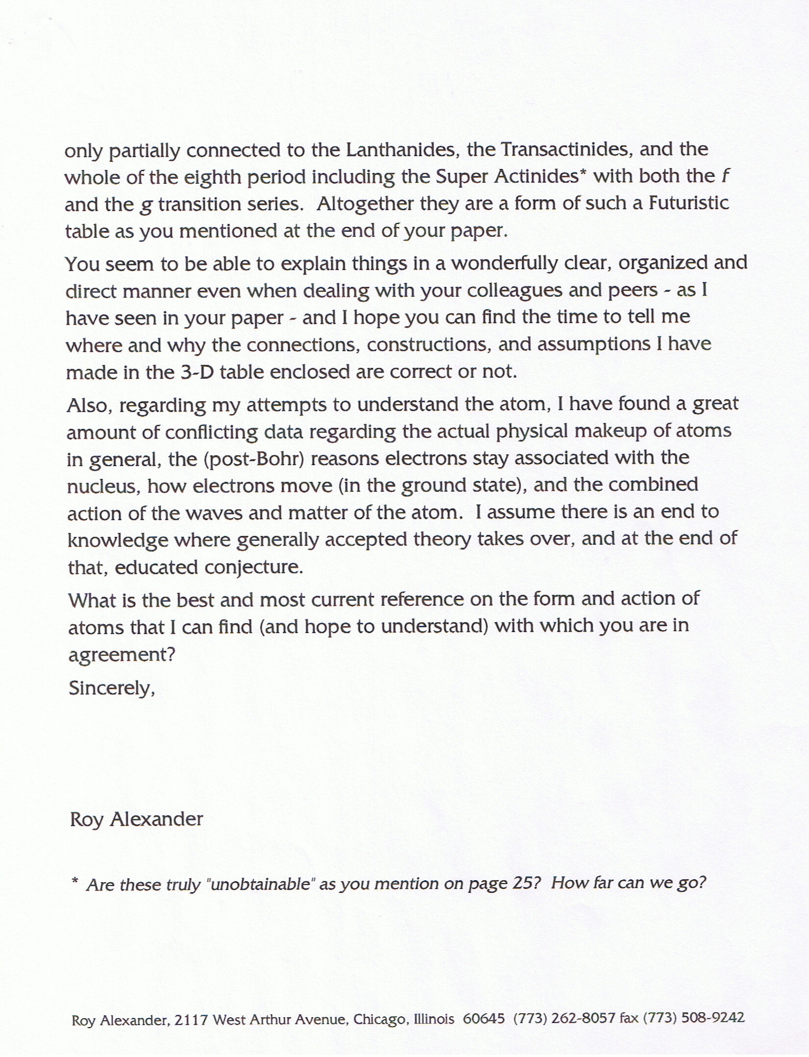 Letter from Roy Alexander to Glenn T. Seaborg discussing information provided by Dr. Seaborg concerning the Lanthanides and Actinides. (page 2)