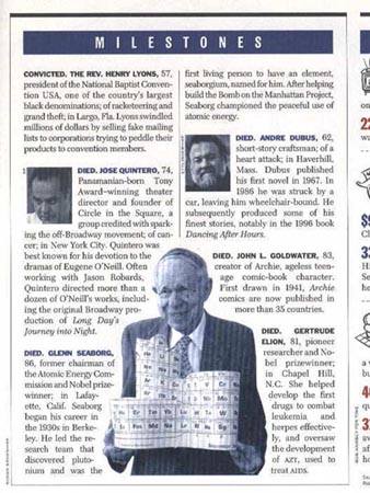 Glenn Seaborg obituary in Time magazine