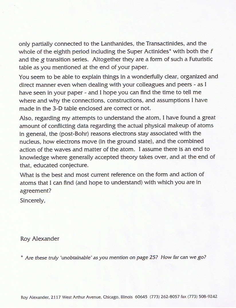Letter from Roy Alexander to Glenn T. Seaborg discussing information provided by Dr. Seaborg concerning the Lanthanides and Actinides. (page 2)